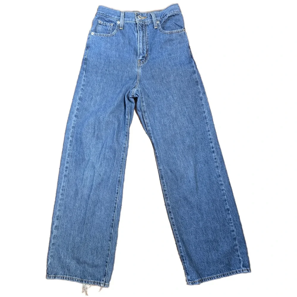 Levis High Waisted Straight Jeans Medium Wash Blue Denim W25 L29 A0092-0010
